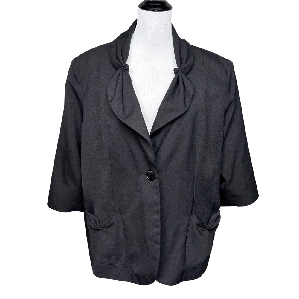Charlotte & Co Woman Blazer Plus Size 20W Black 3/4 Sleeve Bow Detail Romantic